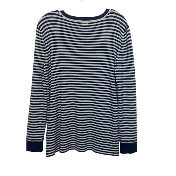 Michael Kors Thermal Striped Knit Shirt Top Womens XL Navy White Warm - Picture 2 of 6